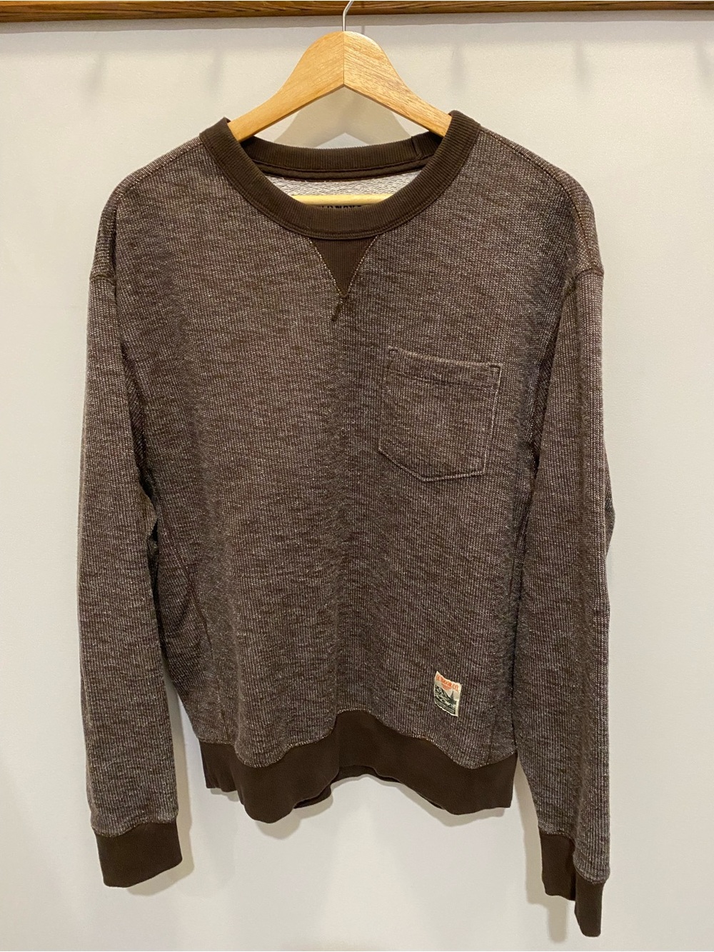 Old Navy Men's Brown Heathered Crewneck Sweater with Pocket